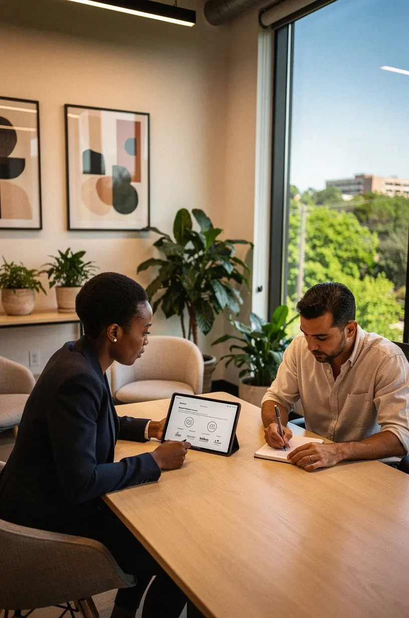 Spotkanie networkingowe z udziałem profesjonalistów wymieniających się wizytówkami